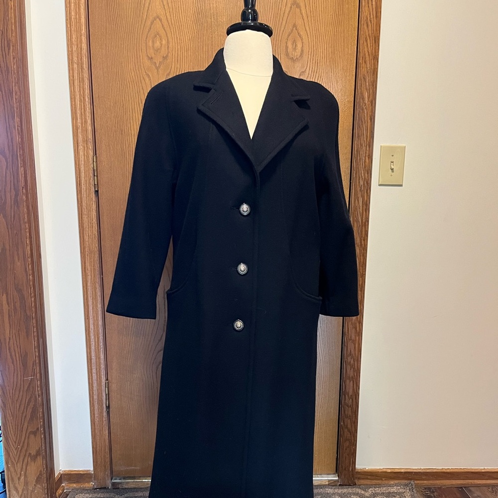 Vintage Russell Scott Black Wool Blend Coat Women’s Size 12 Long Overcoat